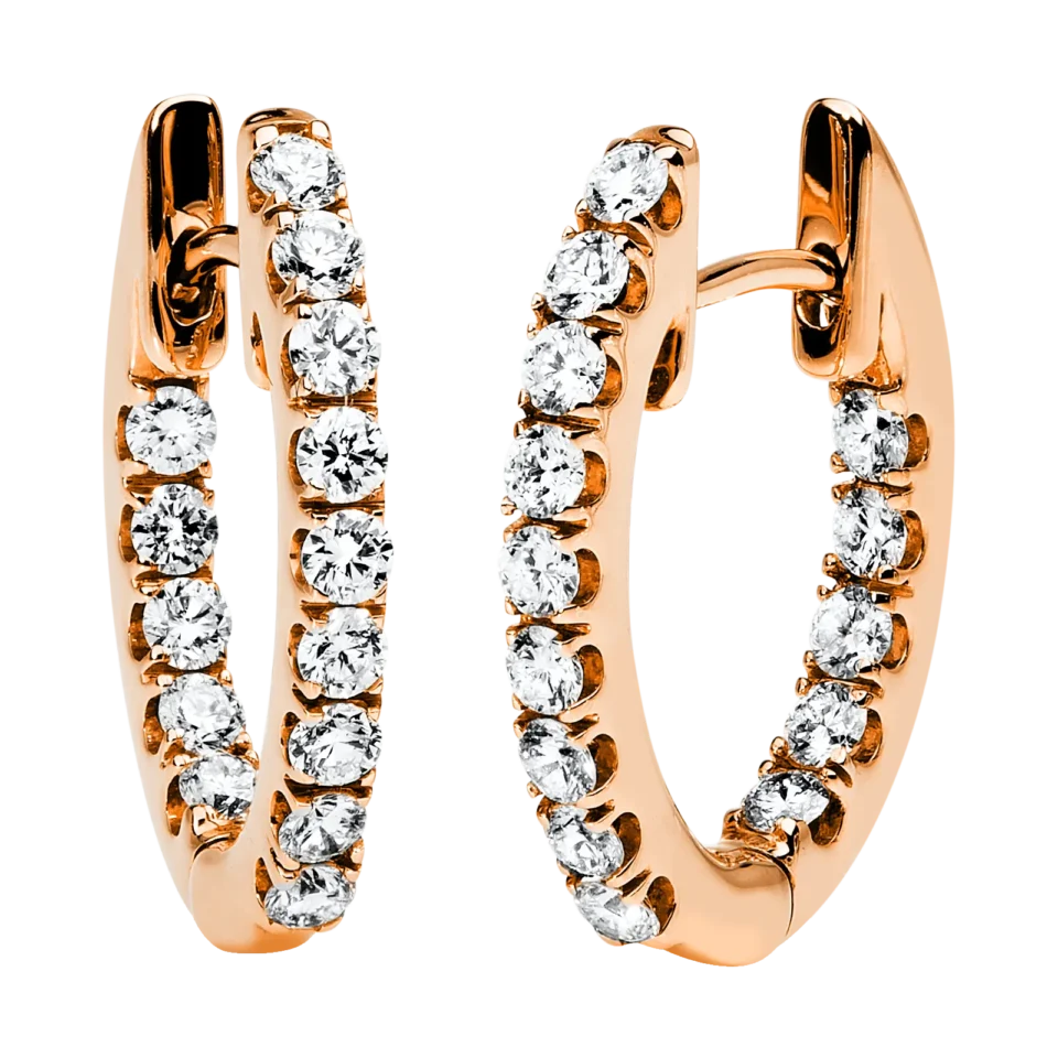 Golden hoop earrings with diamonds