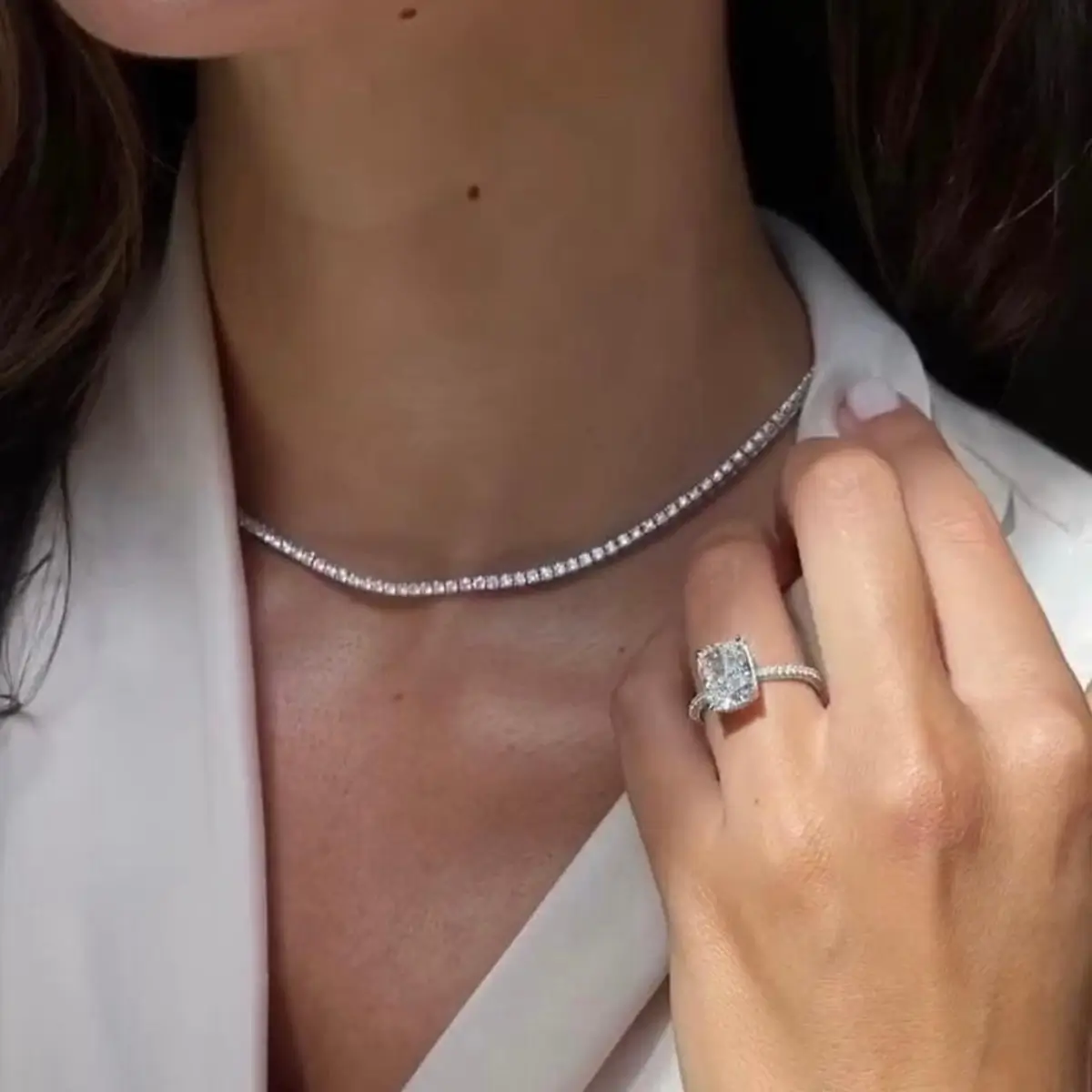 White gold tennis necklace fully set with diamonds