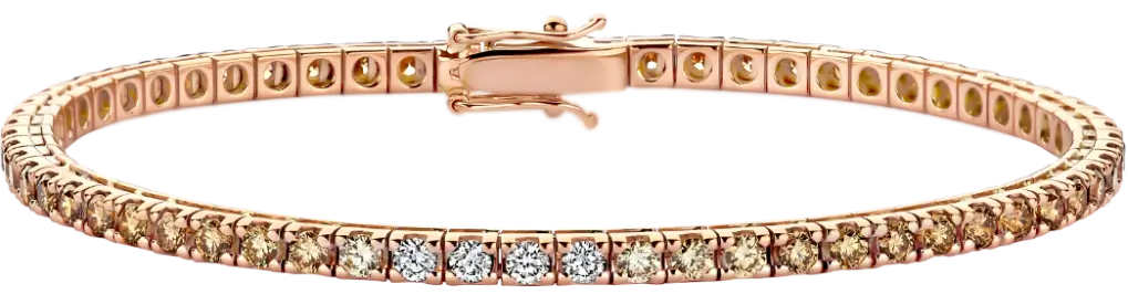 18K gold tennis bracelet fully set with clear diamonds and brown diamonds